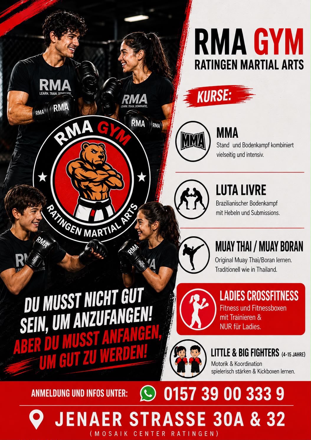 RMA GYM Kursübersicht: MMA, Luta Livre, Muay Thai, Ladies Crossfitness und Little & Big Fighters in Ratingen